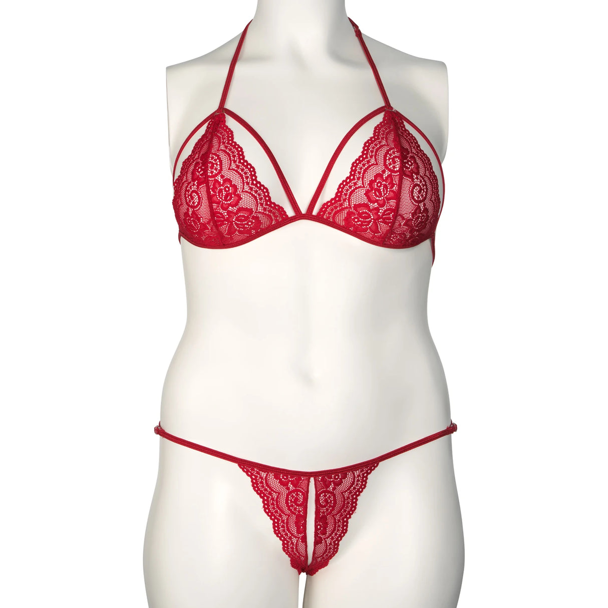 NORTIE Friia red triangle bra & crotchless g-string set plus size