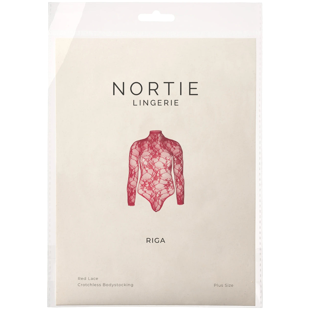 NORTIE Riga Bunnløs Bodystocking med Røde Blonder Plus Size