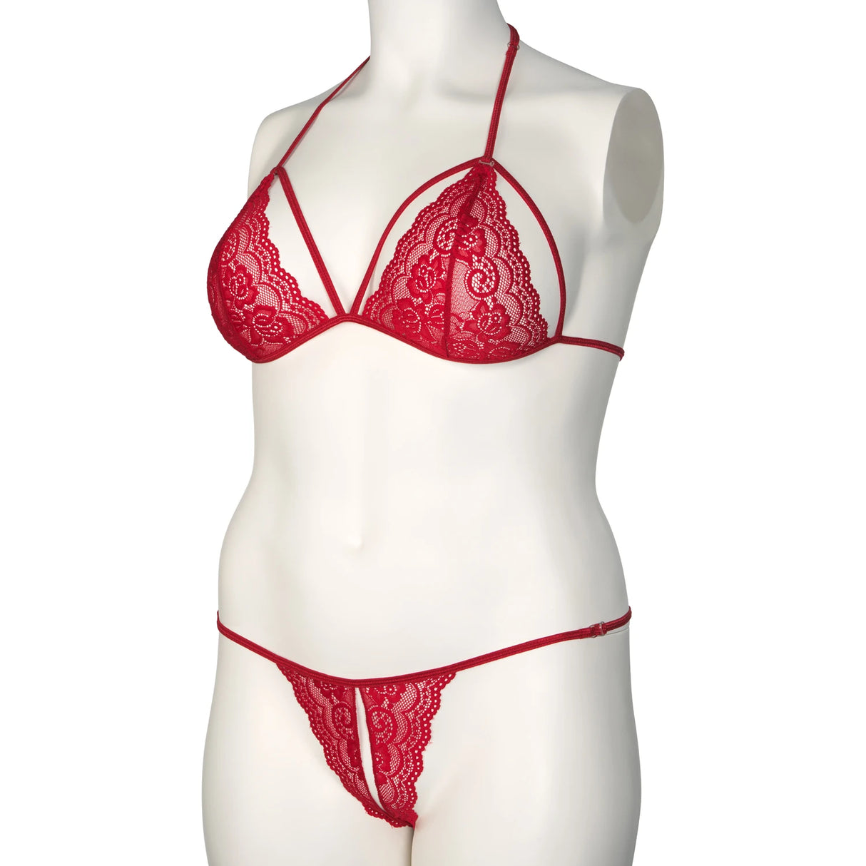 NORTIE Friia red triangle bra & crotchless g-string set plus size