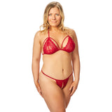 NORTIE Friia red triangle bra & crotchless g-string set plus size