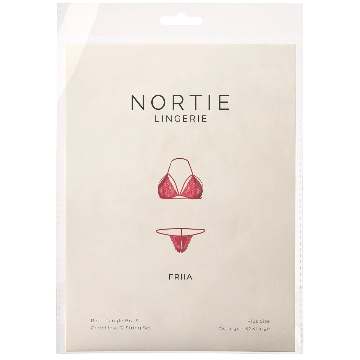 NORTIE Friia red triangle bra & crotchless g-string set plus size