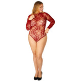 NORTIE Riga Bunnløs Bodystocking med Røde Blonder Plus Size