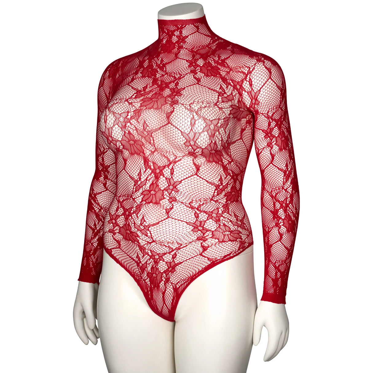 NORTIE Riga Bunnløs Bodystocking med Røde Blonder Plus Size